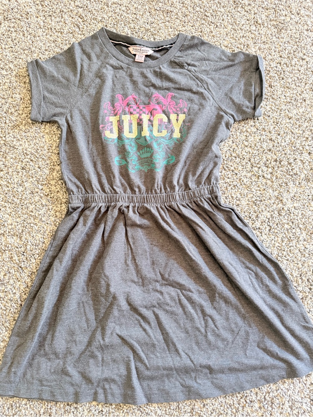 Juicy Couture Gray Casual Logo Dress with Pink Yellow and Teal Graphics